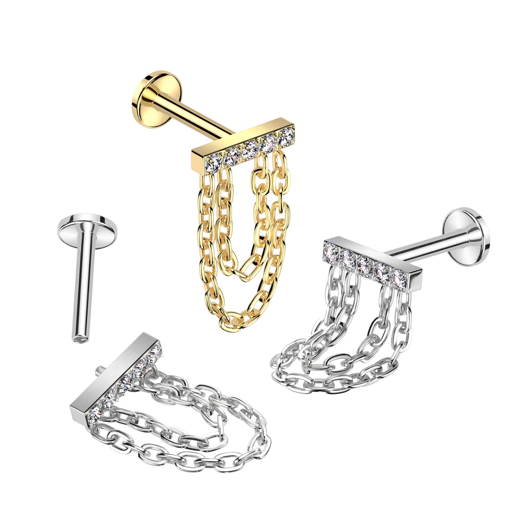 16G Titanium Internally Threaded Rectangle Top With Double Chain Dangle